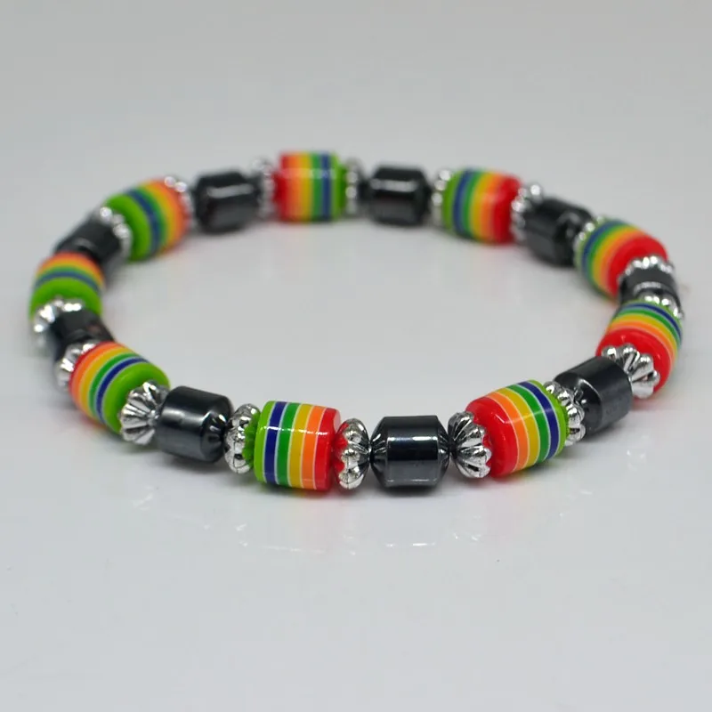 Цилиндрический Радужный разноцветный гематит 20 карамельных цветов браслет в