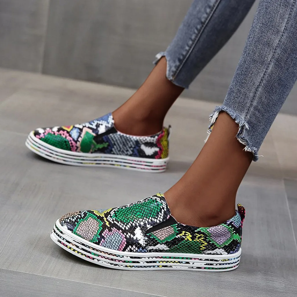 sports shoes for women gym Womens Walk Sports Casual Flats Shoe Snake Print Classic Slip-on Sneakers zapatos para correr #z | Спорт и