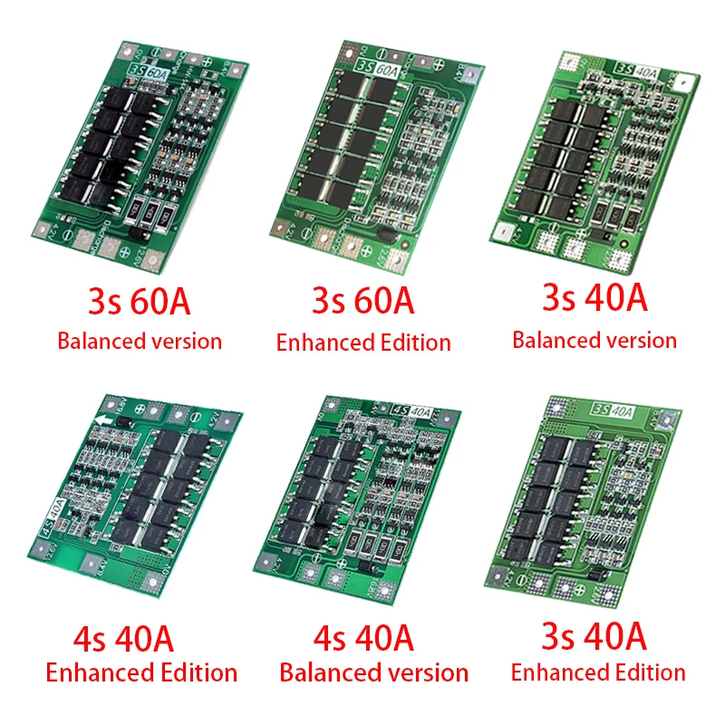 Защитная плата 3S/4S 40A/60A 18650 BMS для зарядки литий ионных батарей двигателя