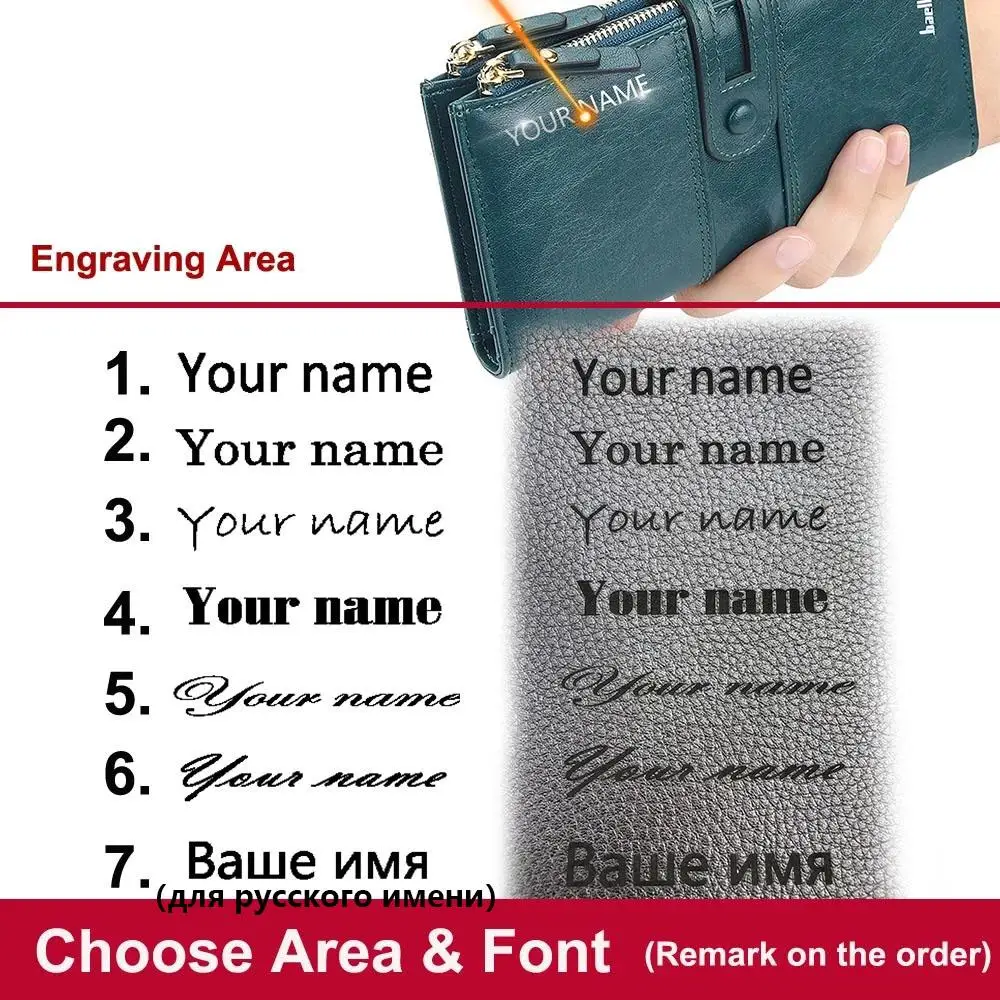 

2021 Name Engrave Women Wallets Fashion Long Leather Top Quality Card Holder Classic Female Purse Zipper Brand Wallet For Women