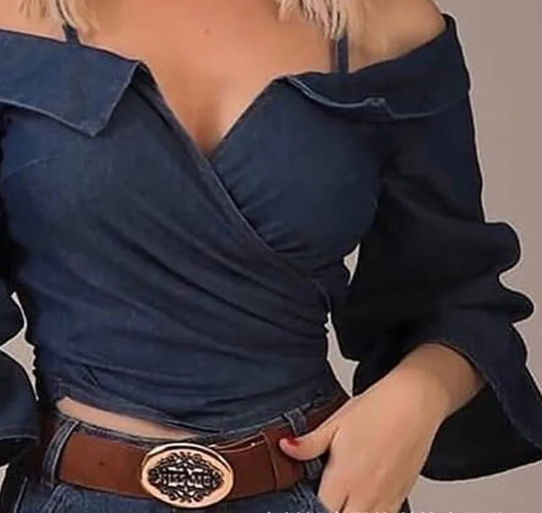 Женская однотонная блузка с расклешенным рукавом весенние топы открытыми