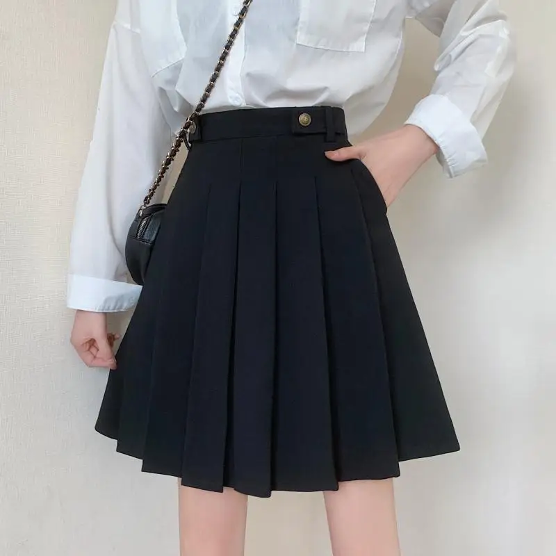 

Женская черная плиссированная юбка с карманами по колено S M L XL XXL XXXL XXXXL Размеры опрятный Стиль одноцветные юбки