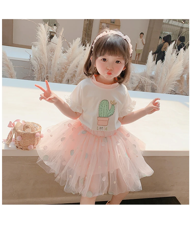 Комплекты одежды для девочек летняя хлопковая Футболка с мультяшным КАКТУСОМ и