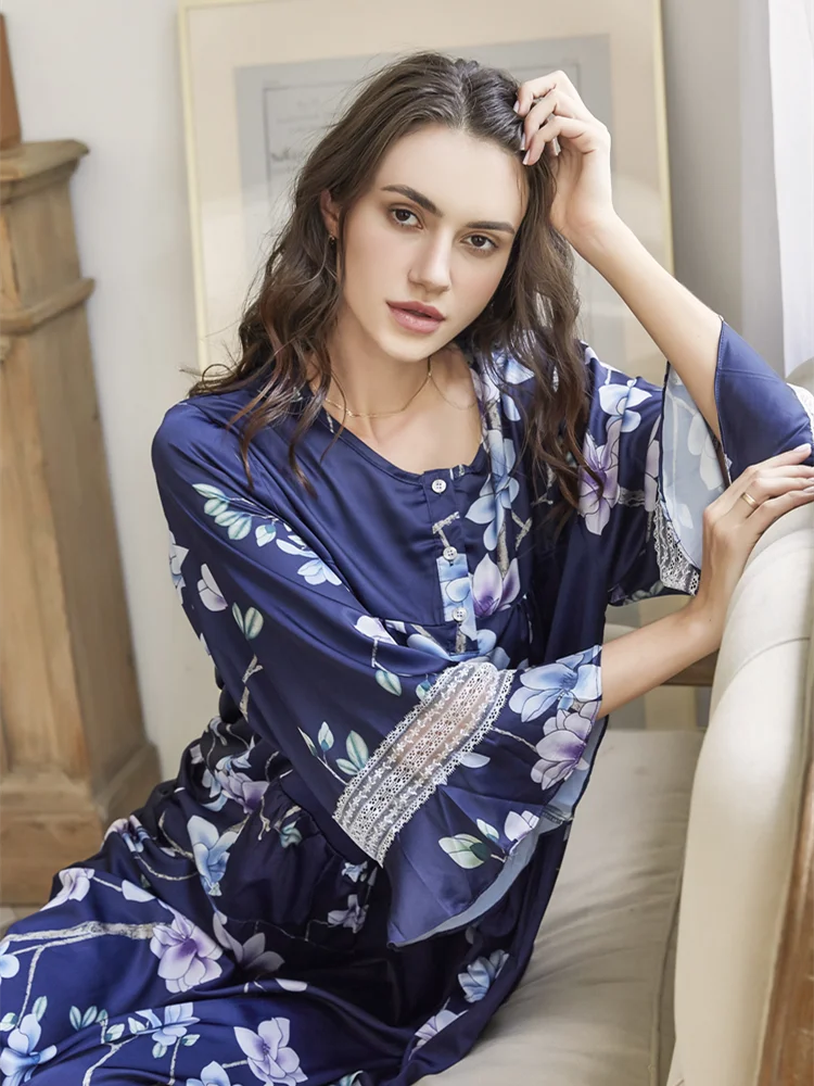 

Night Dress Satin Nightgown Women Romantic Long Dress Loose Nightgown