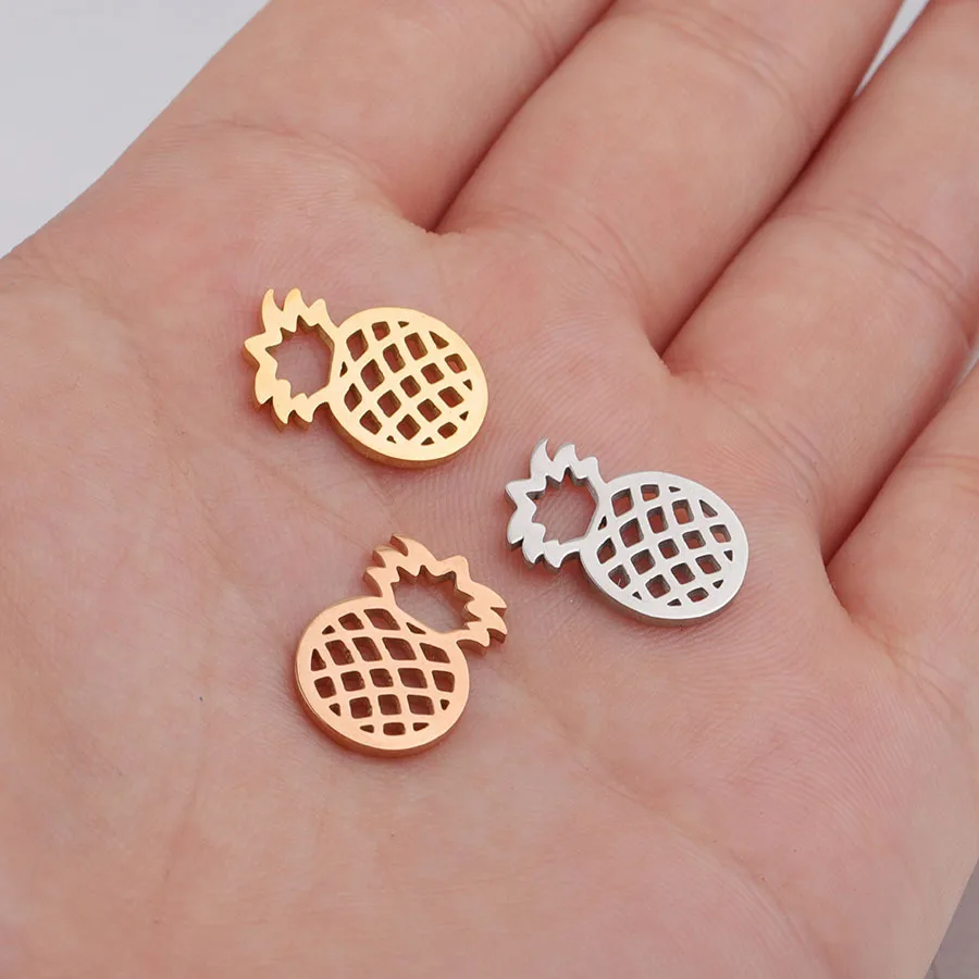 

100% Stainless Steel Hollow Pineapple Charms For Jewelry Making Mirror Polished Wholesale 20pcs