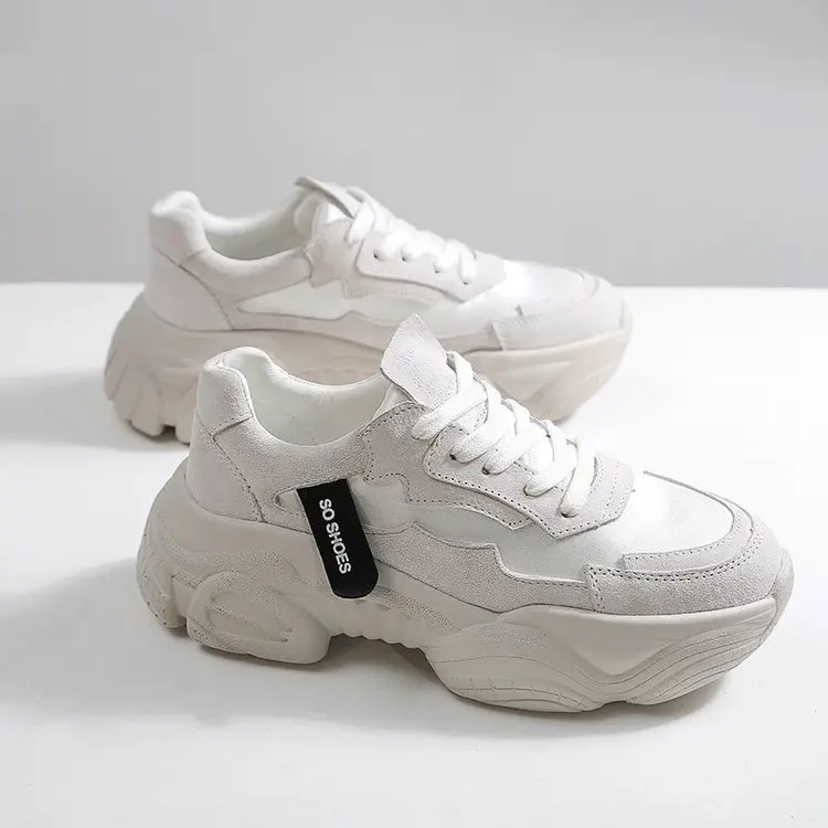 Женские кроссовки с круглым носком Fujin дышащие на толстой подошве кружевом для