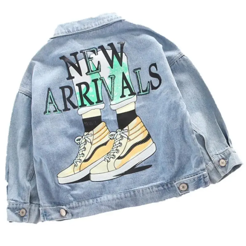 2020 Детская куртка Весенняя джинсовая с принтом для маленьких девочек Осенняя