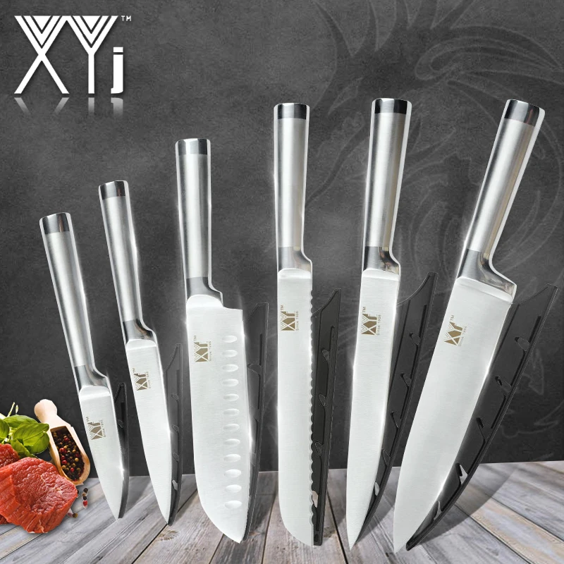 XYJ кухонный нож " 8" " 5" 3," инструмент для очистки овощей Santoku шеф-повара нож для нарезки хлеба с прямой ручкой из нержавеющей стали инструменты для приготовления пищи