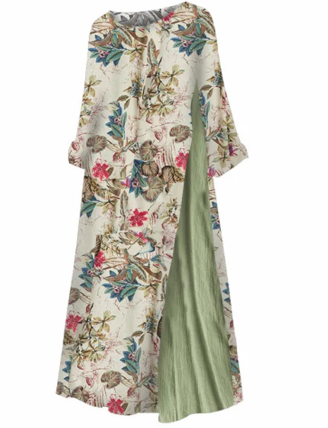 Осеннее хлопковое льняное платье для женщин свободные размера плюс платья с