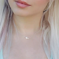 cute girls tiny silver color sideways cross necklace for women fashion chain choker female prayer christian jewelry party gift