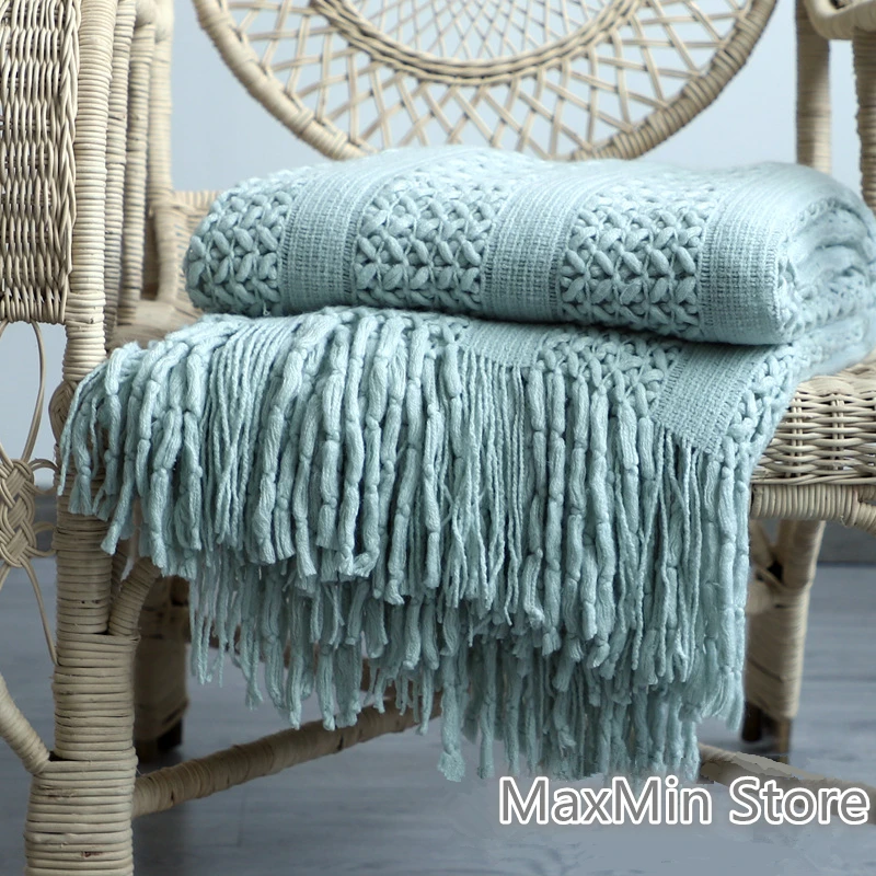 170X130cm Crochet Fringed Solid Sofa Throw Blanket Nordic tasseled Decorative Blanket light soft Bed Cover