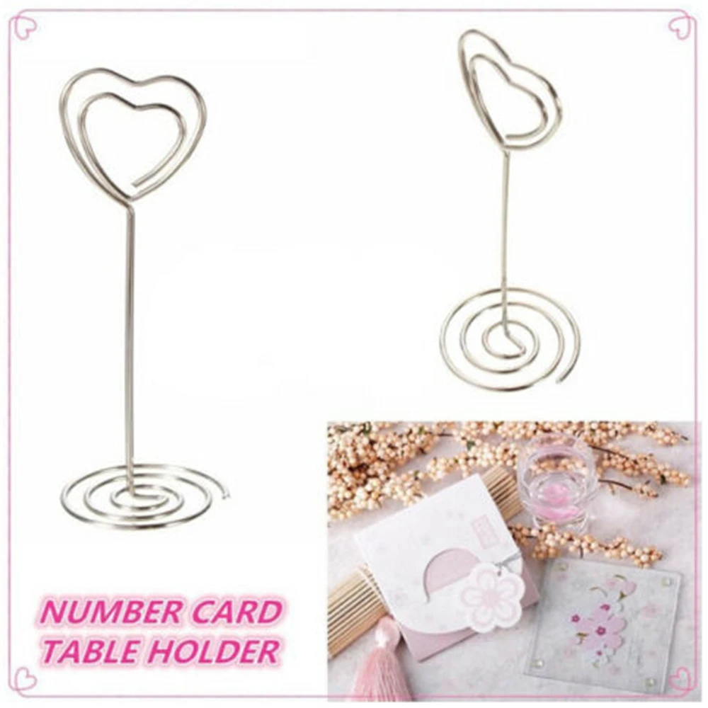 10 шт./компл. серебряный в форме сердца держатель для фото настольная номера место