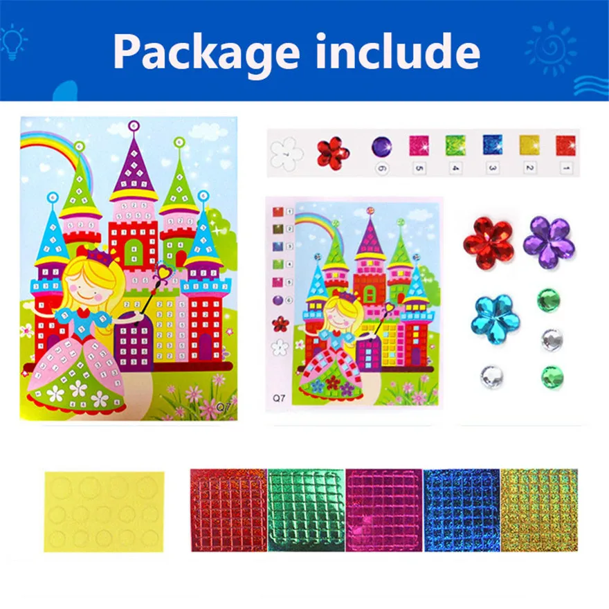 6PCS Mosaic DIY Diamond Art Stickers Handmade Craft Toy Puzzle Foam Crystal Paste Painting Educational Toys For Children Gifts | Игрушки и