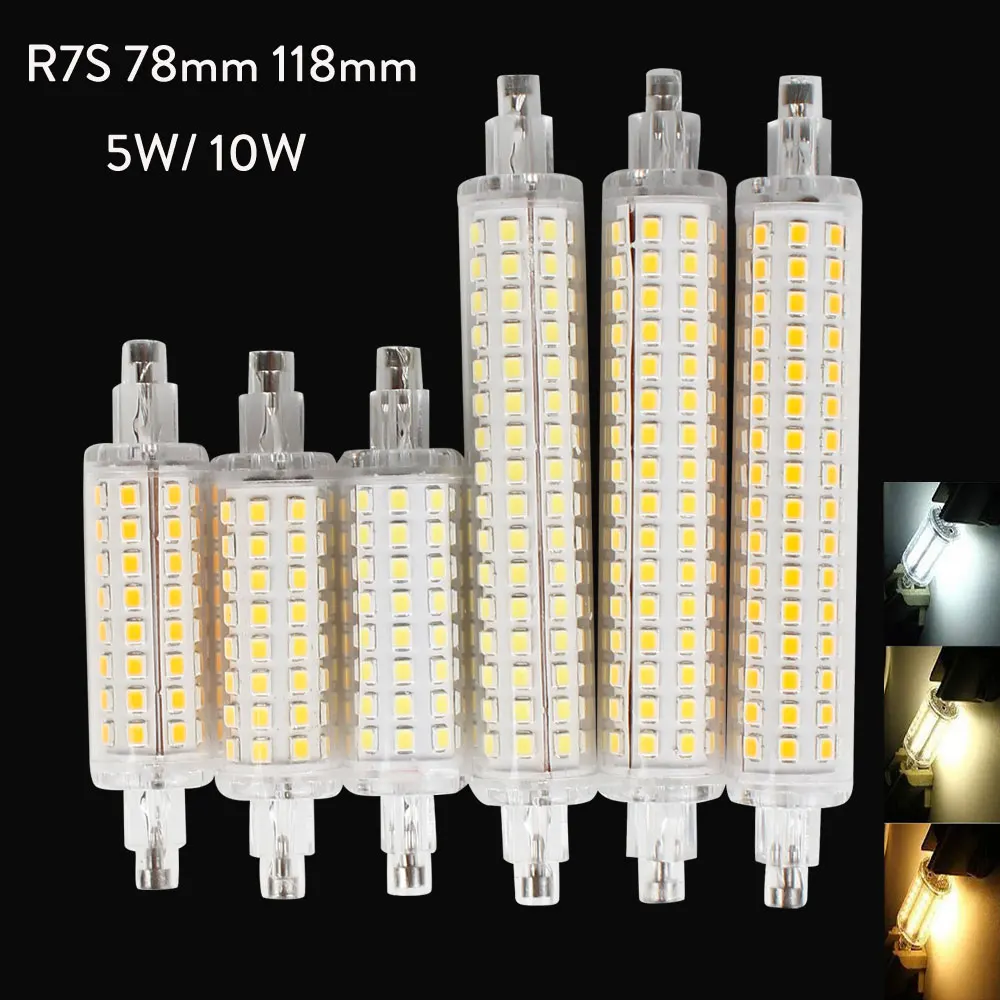 10 шт./лот R7S светодиодный 78 мм 118 5W 10W Алюминий база Светодиодная лампа с лампочкой