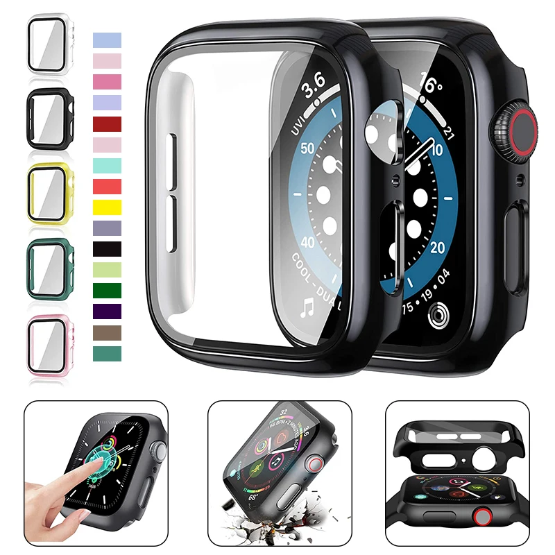 

Стекло и чехол для Apple Watch 7 6 SE 5 4 3 2 44 мм 40 мм, чехол для iWatch 42 мм 38 мм, защита экрана и крышка для Apple watch 7 45 мм 41 мм