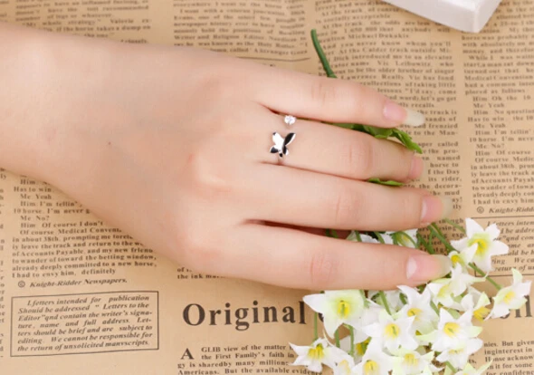 

POPACC 925 Sterling Silver Butterfly Love Heart Opening Zircon Ring For Women Best Gift