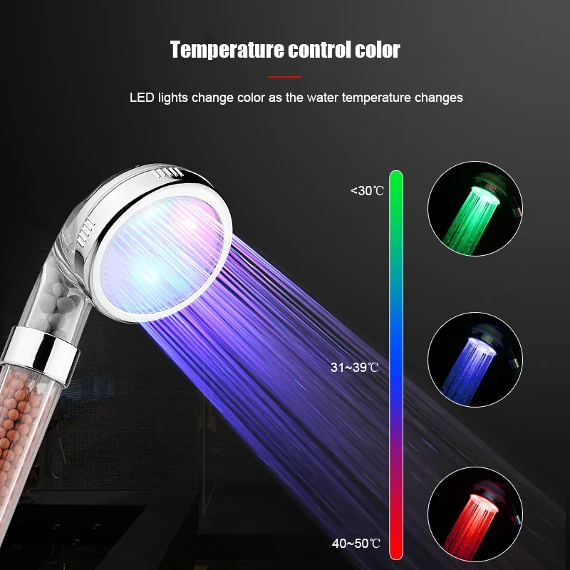 Цвет меняющийся светодиодный Anion спа Насадки для душа Контроль температуры