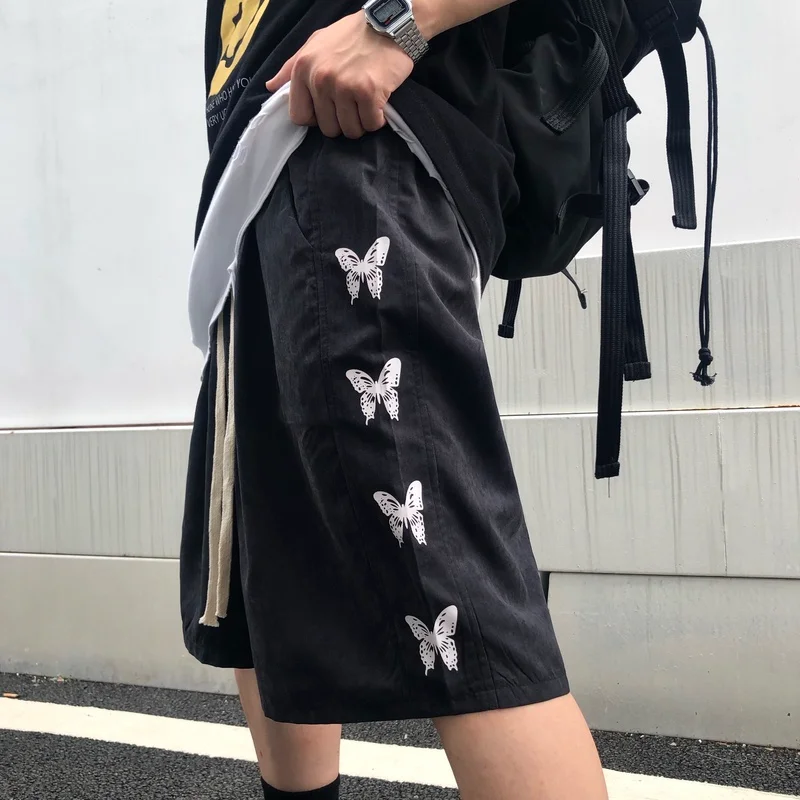 

Harajpoo Women Shorts Casual Summer Korean Version Ins Retro Butterfly Print Couple Loose Wide Leg Straight Five-point Pants