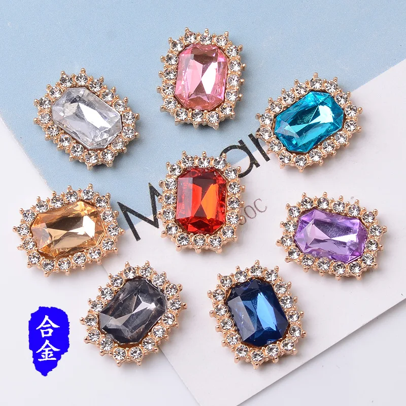 

10pcs 17*21mm Gold color New fashion Alloy Material Rectangle Crystal Stone charm for DIY Handmade Jewelry Making Wholesale