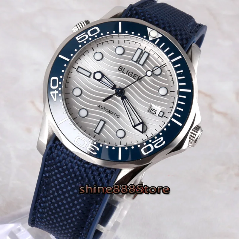 Мужские автоматические механические светящиеся водонепроницаемые часы Bliger 41 мм