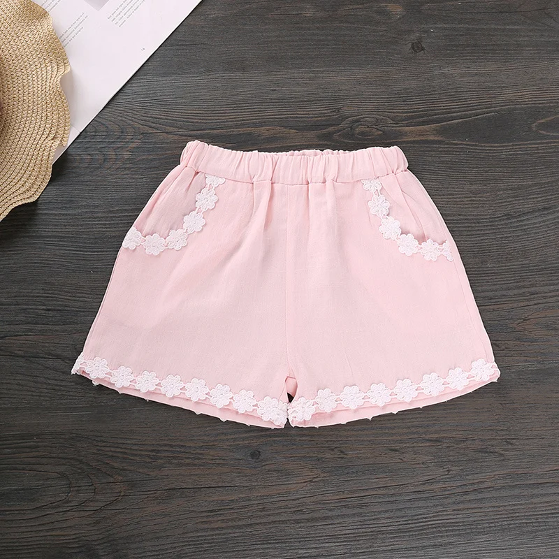 

2Pcs Summer Set Kid Baby Girl Fashion Pink Clothes Single-breasted Floral Round Neck Short-sleeved Top and Flounce Short Pants