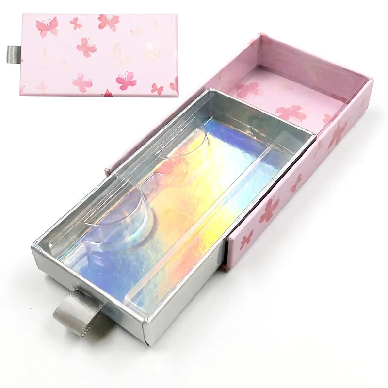 

Wholesale New False Eyelash Packaging Pink Drawer Outer Box Lash Boxe Custom 25mm Mink Eyelashes Package Makeup Silver Case