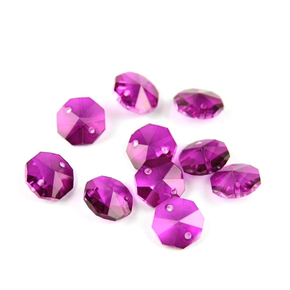 

Red/Pink/Lilac/Fuchsia 14mm Crystal Octagon Beads 1 Hole/2 Holes Glass Prism Pendant For Chandelier Drop Accessories