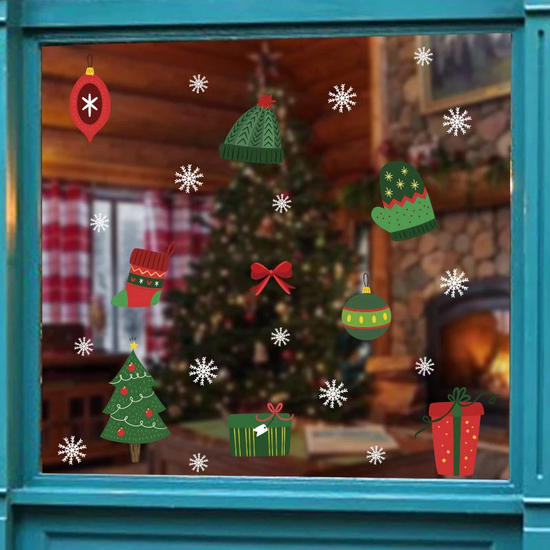 

Christmas Gift Snowman Snowflake Electrostatic Sticker Shop Window Winter Glass Wall Stickers Kids Rooms Happy New Year Decals