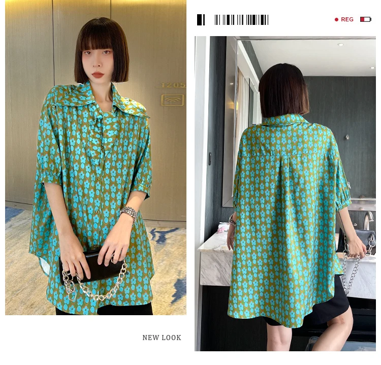 

2021 Summer Women Short-Sleeved New Retro Hong Kong Style Shirt French Gentle Flower Blouses Fashion Simple Casual Buttoned Tops