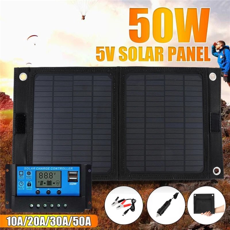 

Outdoor Portable 50W 12V Folding Solar Cells Charger Foldable Solar Panel + 10A-60A Solar Charger Controller For Mobile Phone