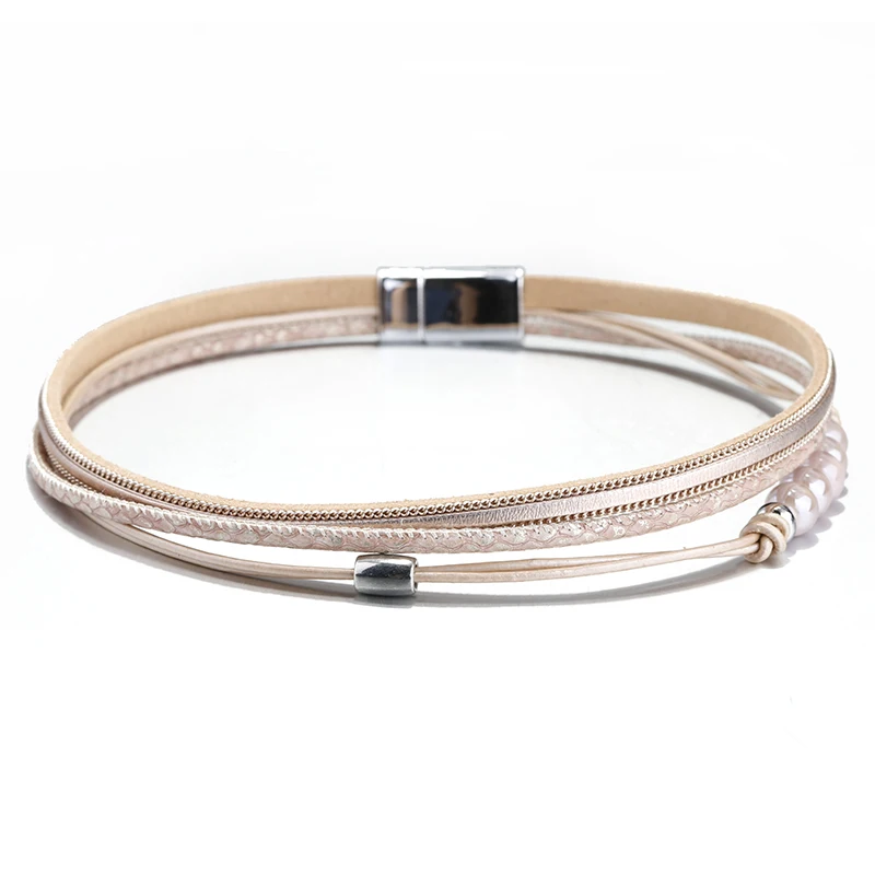Amorcome Керамика бусины Кожаные браслеты для Для женщин модные Браслеты& Bangles, многослойные, в стиле бохо Обёрточная Бумага браслет женский ювелирные изделия