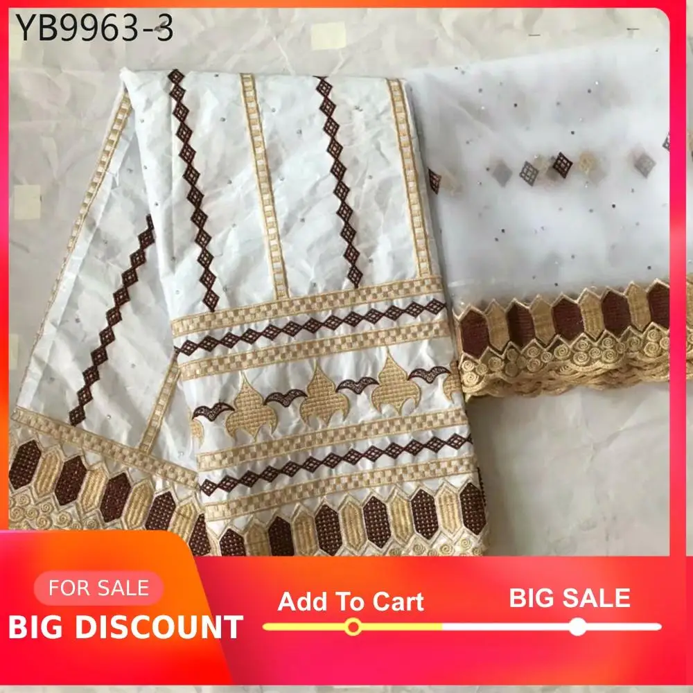 Нигерия Последняя мода стиль вышивка Базен Хлопчатобумажная Ткань 5 ярдов + 2 для