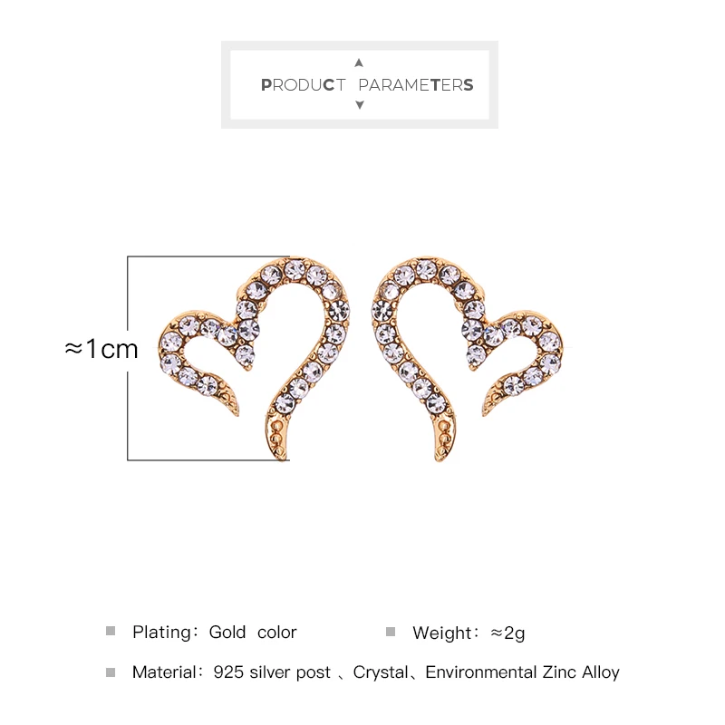 Изысканные серьги гвоздики с открытым сердцем и кристаллами для женщин подарки
