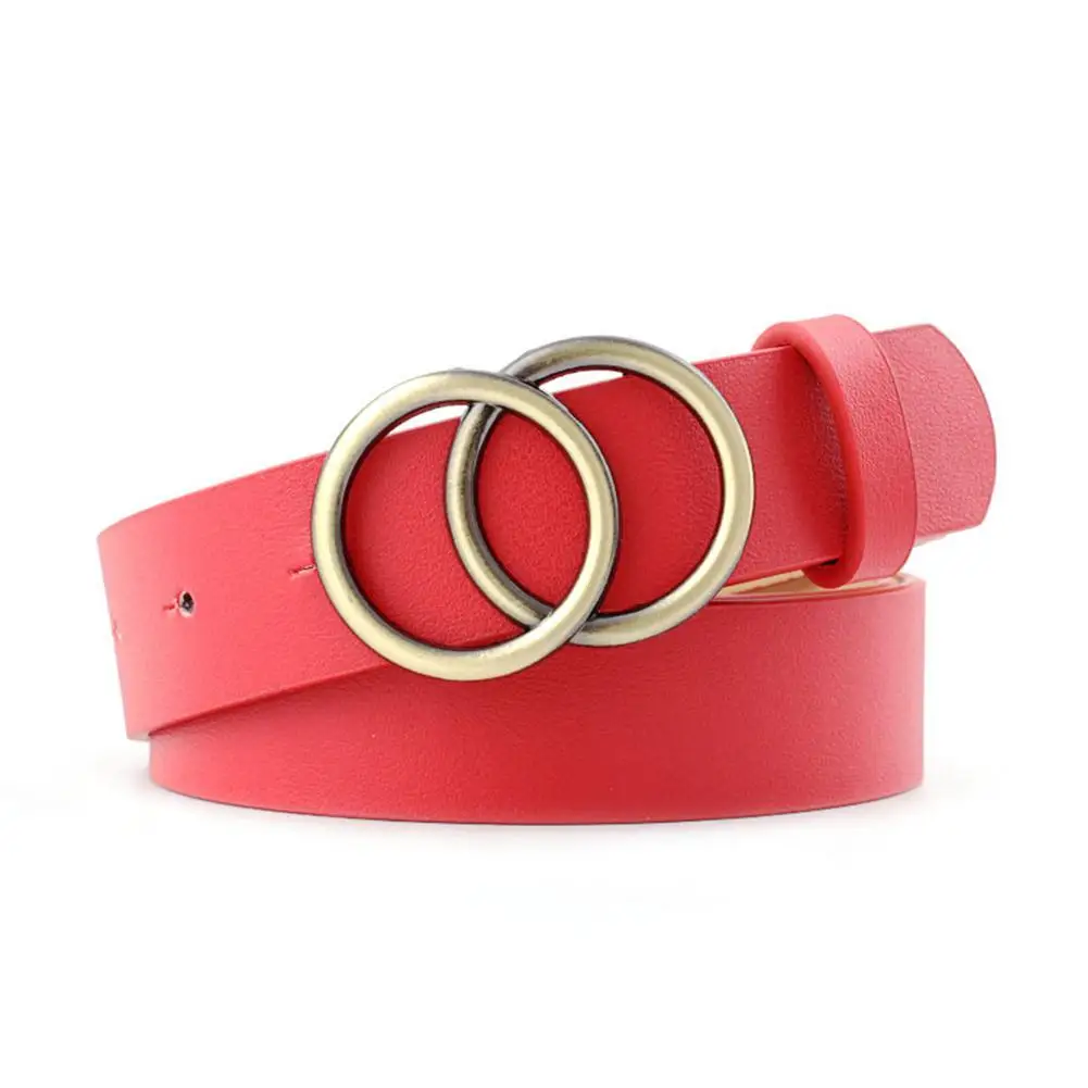 

Belts Fashion Women Faux Leather Adjustable Double Round Buckle Waist Belt Waistband