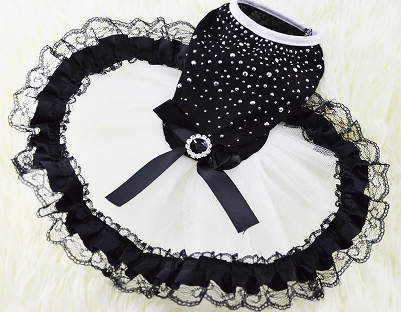 Весенне летняя одежда для собак маленьких средних кошек черная юбка со стразами