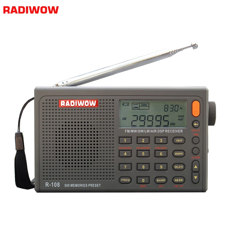 Radiwow R-108 цифровой портативный Радио Стерео FM/LW/SW/MW/AIR/DSP с ЖК-дисплеем/высококачественной функцией звуковой сигнализации для внутреннего и наружного использования