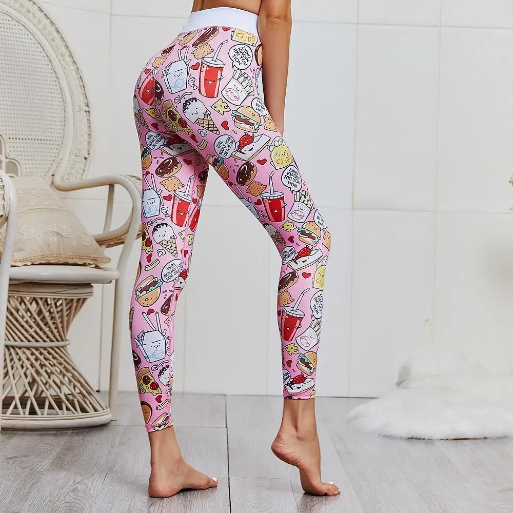 

Women Print Cartoon banana Boom Running Yoga Suits Sportswear High Waist Fitness Pants harajuku sports Set Gym workout clothes