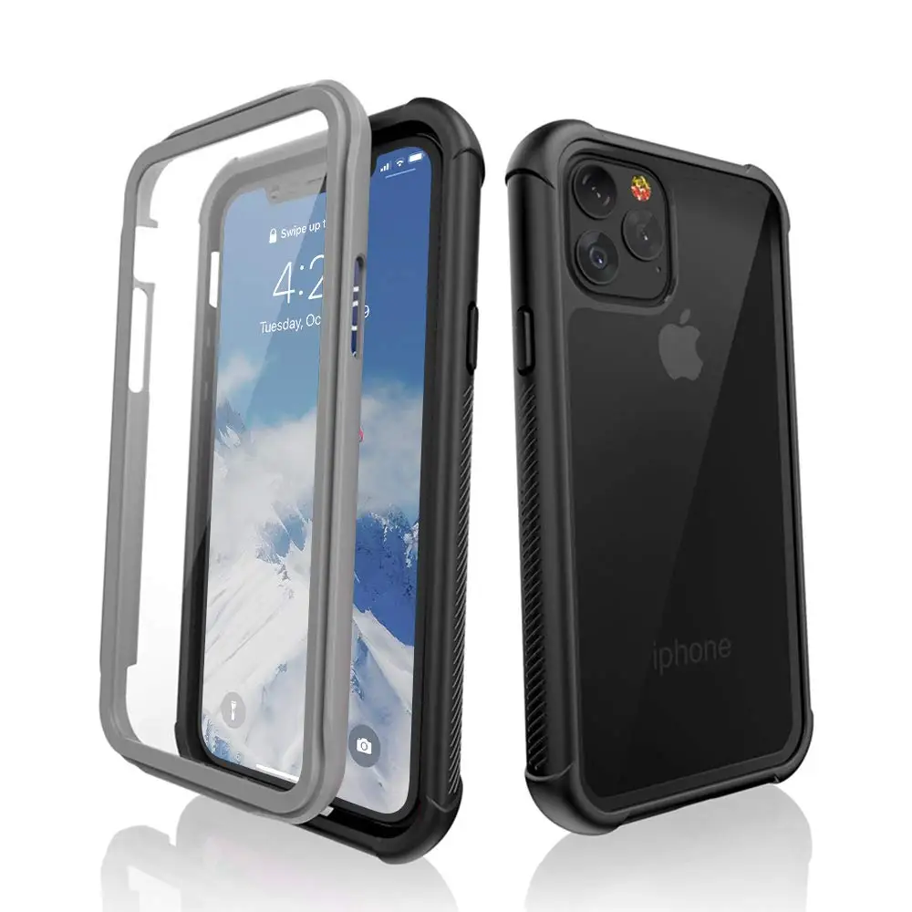 Чехол для телефона для iPhone 11 Pro Max 360 ° полная защита противоударный чехол для iPhone 11 Pro пылезащитный Мягкий ТПУ бампер Броня - Цвет: Black Gray