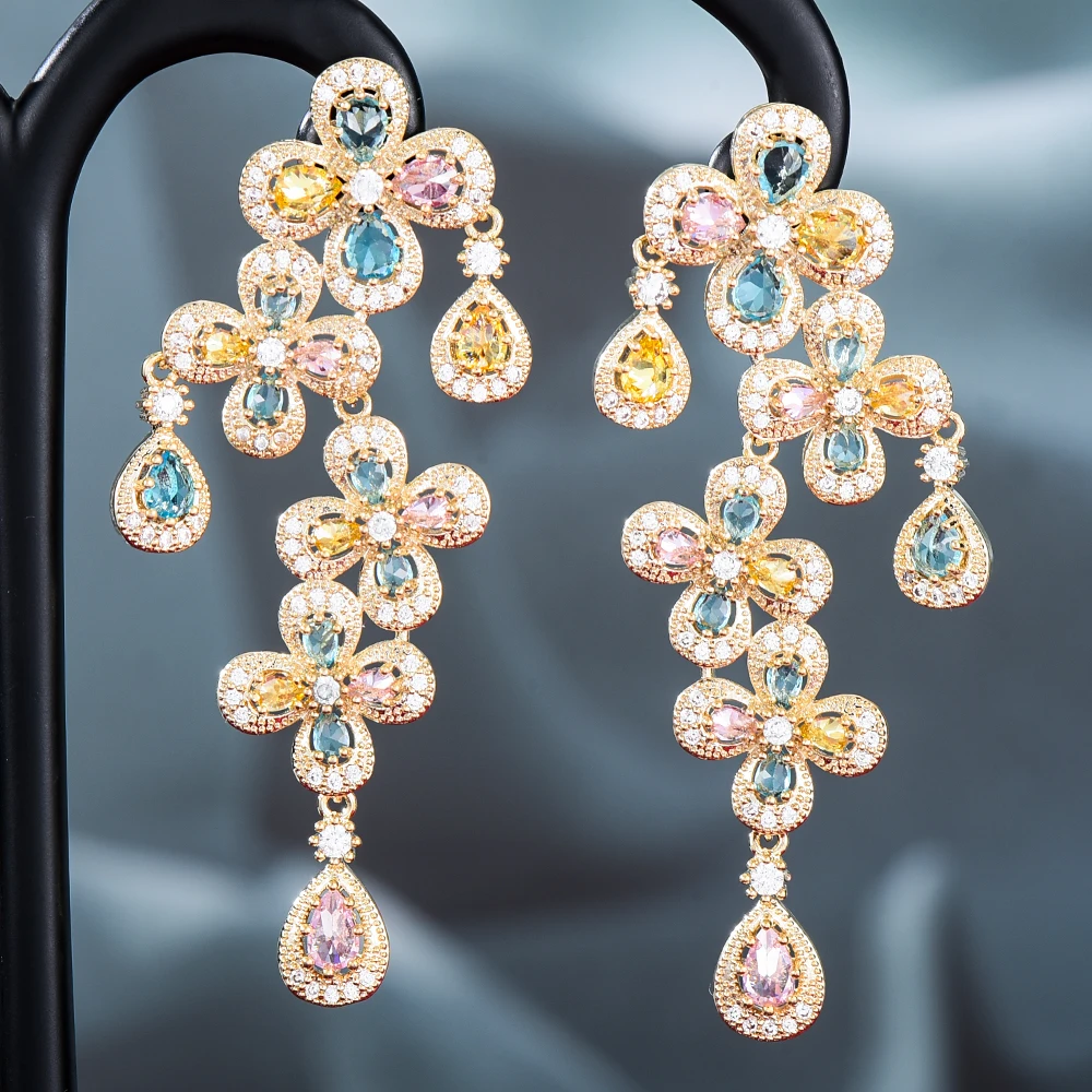 GODKI цветочные разноцветные серьги с фианитом для женщин свадебные кубическим