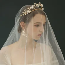 SLBRIDAL золотой сплав стразы керамика цветок свадебная тиара