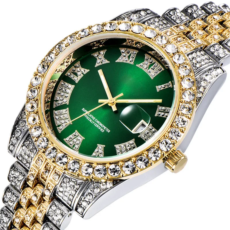 New HIPHOP Watches Mens Diamond Watch Waterproof Gold Steel Case Men's Quartz Watches Clock Male Casual WristWatch Reloj Relogio