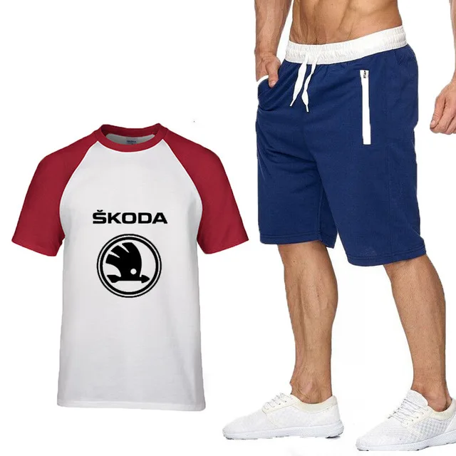 Мужская хлопковая футболка с коротким рукавом летний комплект из 2 предметов