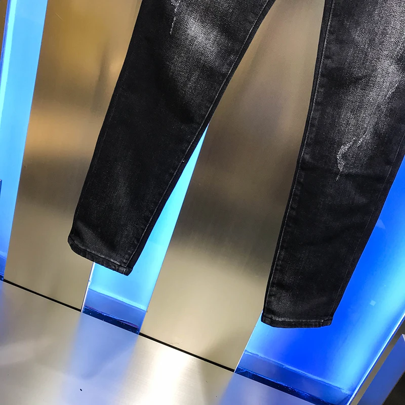 

2020 autumn new men's jeans fashion brand slim elastic Leggings personalized embroidery sequins handsome black trousers men