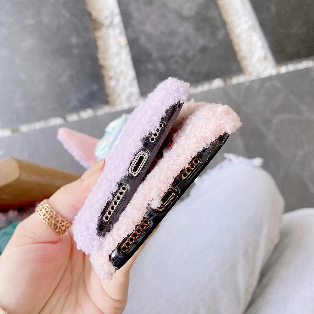 

2020 New Lovely Rabbit Furry Plush Warm Cases For iPhone 12 Mini 11 PRO MAX X XS XR iPhone 7 8 Plus SE 2020 Phone CASE Cover