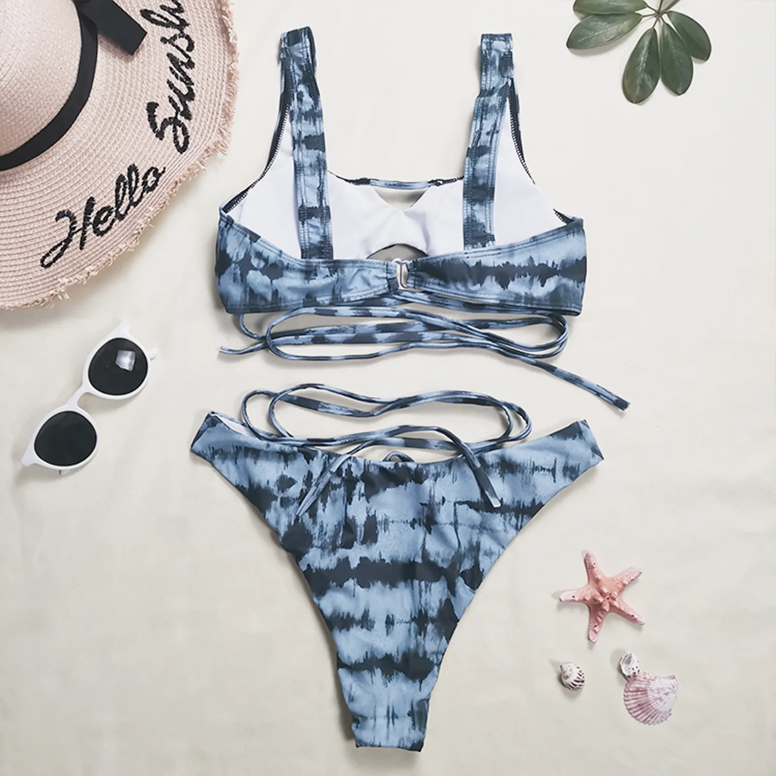 

3 Pieces Bikinis Women Swimsuit Bikini Sexy Cross Tie Push Up Swimwear Leopard Bathing Suit Halter Bikinis Set With Silk Scarf