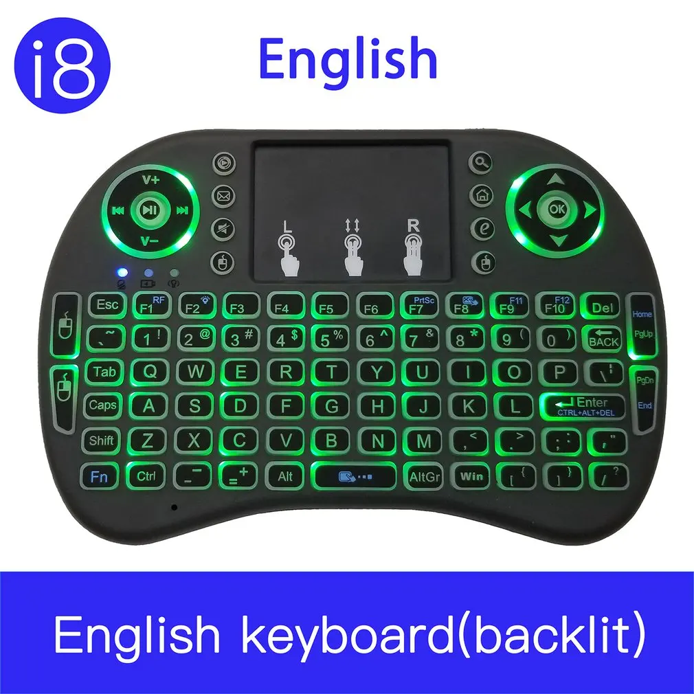 

Wireless Keyboard Backlit i8 English Air Mouse Mini Keyboard 2.4G with Touchpad Remote Control for TV BOX