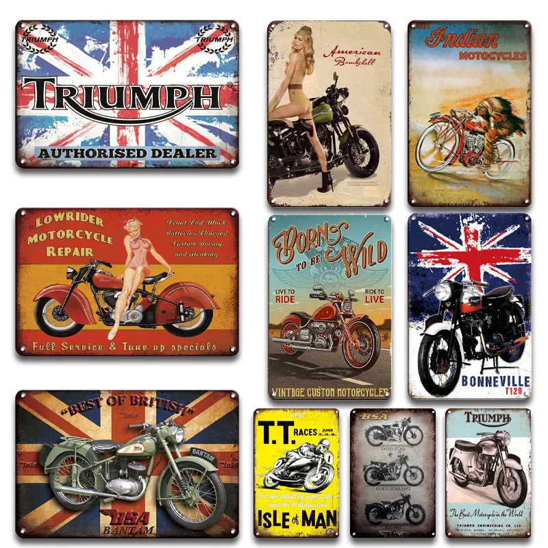 

Triumph Motorcycle With British Flag Metal Logo Metal Painting Sign Vintage Motorcycle Tin Signs Wall Sticker Art Home Decor