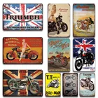 Triumph мотоцикл с британским флагом металлический логотип металлическая живопись знак Винтаж мотоцикл жестяные знаки Настенная Наклейка Искусство домашний декор