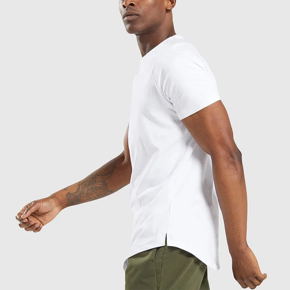 

Summer 2021 Men's Muscle Exercise Short Sleeve Cotton Round Collar Solid Color T-Shirt Casual Slim Fit Clothing Mens T Shirts