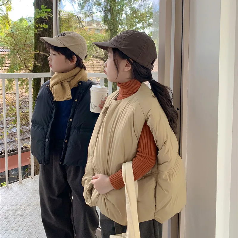 

Vest Outerwear O-neck Collar Single Breasted Solid Regular Cotton New Fashion Simple Cute Cool Winter Autumn Children Unisex
